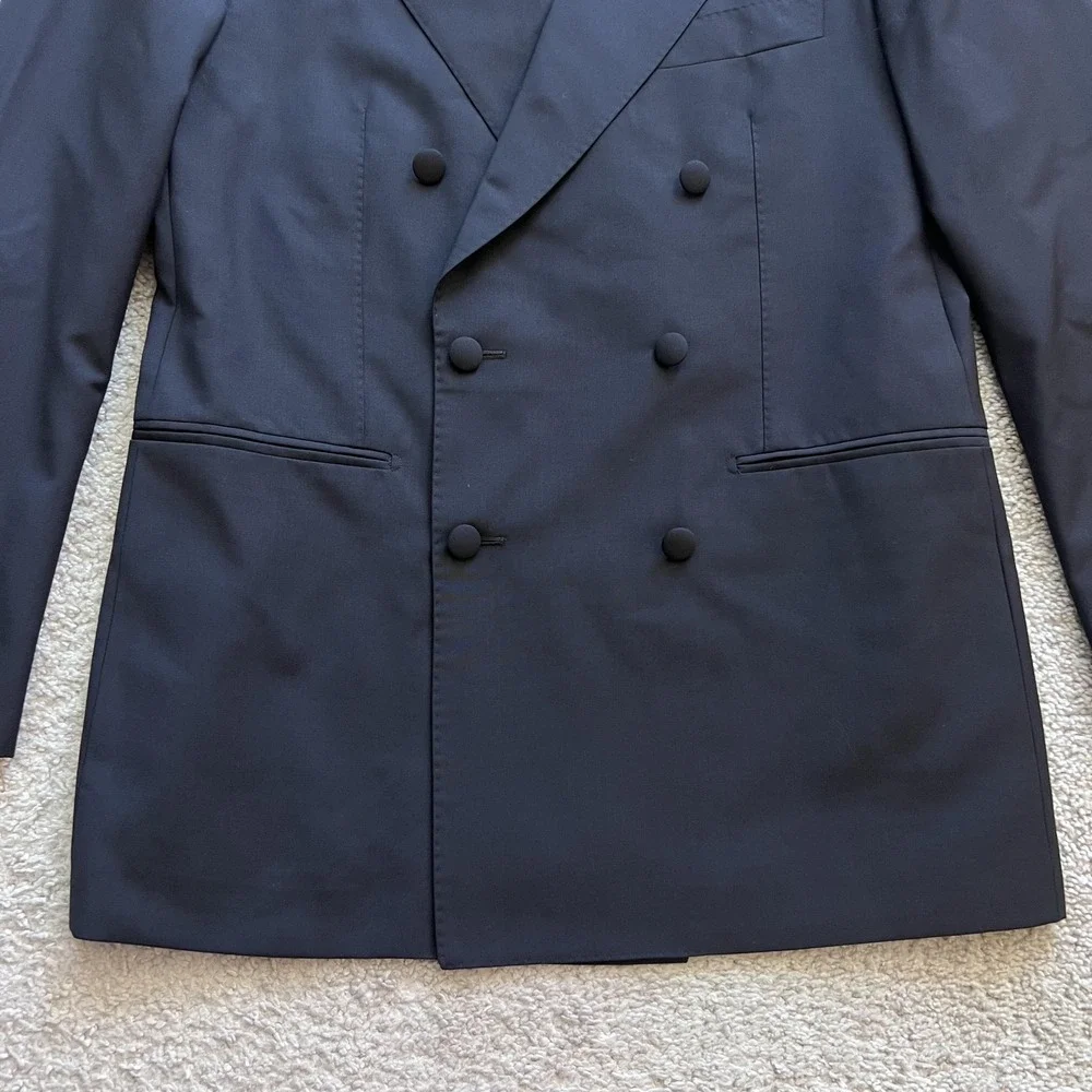 Suitsupply Havana Double Breasted Jetted FL Blazer Mens 42 Blue Wool Mohair Slim